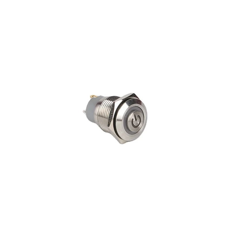 HUSA 16mm 3color Ring Led Light and Power Symbol Led Illuminated Push Button 1NO Latching 4Pin Terminal Computer Case Switch