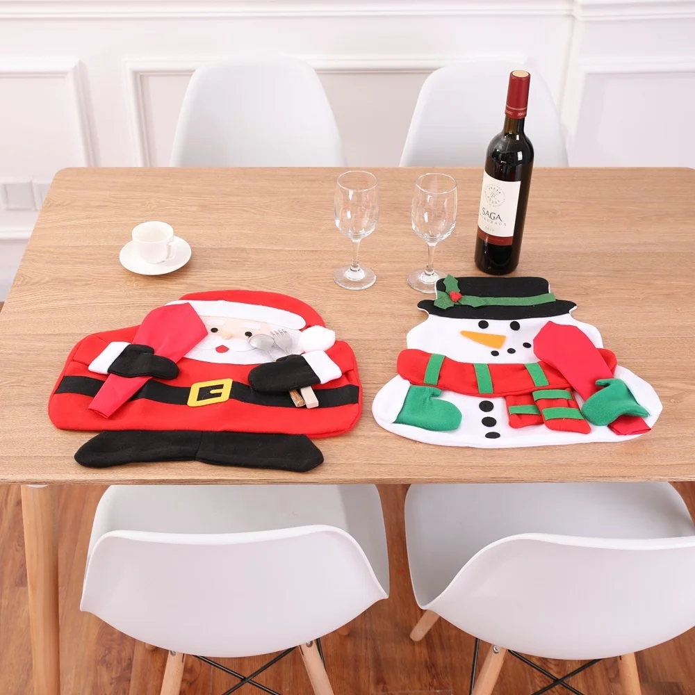 Hot Spot Christmas Gifts Santa Snowman Placemat Double Layer Table Mat White With Napkin