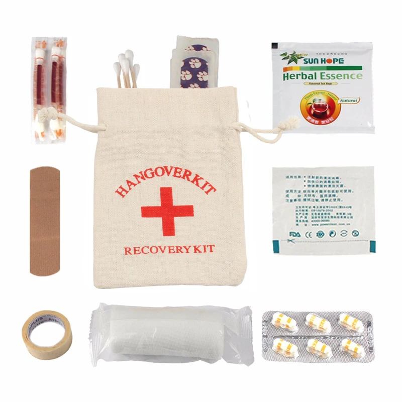 Wholesale Hangover kit bag recovery bag LOGO Printed Gift Canvas Cotton Drawstring bag