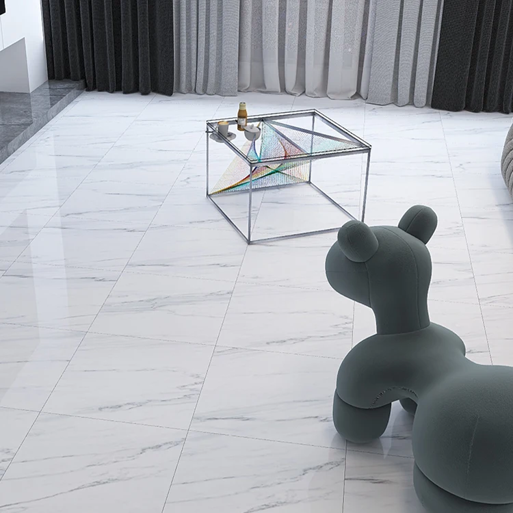 China Marble Surface Full Body Carrara White 600x600 Home Interior Porcelain Glazed Polished Floor Tiles Vitrified Square Tile