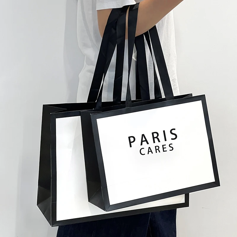 Paper Bag Custom Printed logo Luxury Clothing Shopping Paper Bags Boutique Recyclable Gift Bag With Ribbon rope