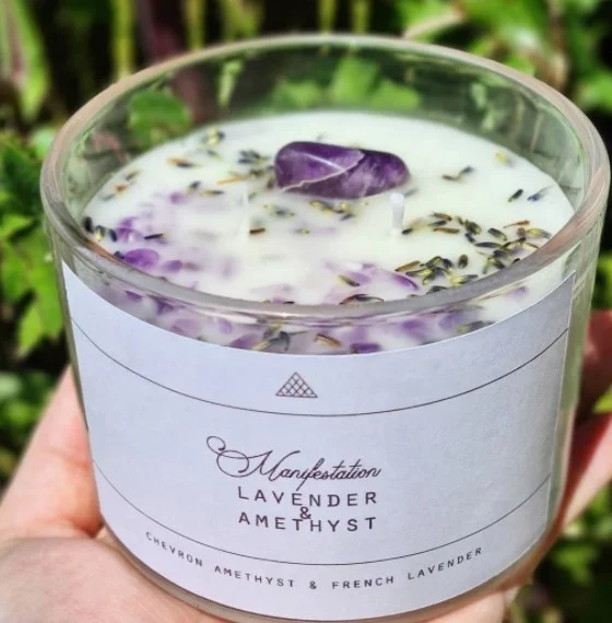 christmas large soy handmade authentic amethyst crystal soy candles