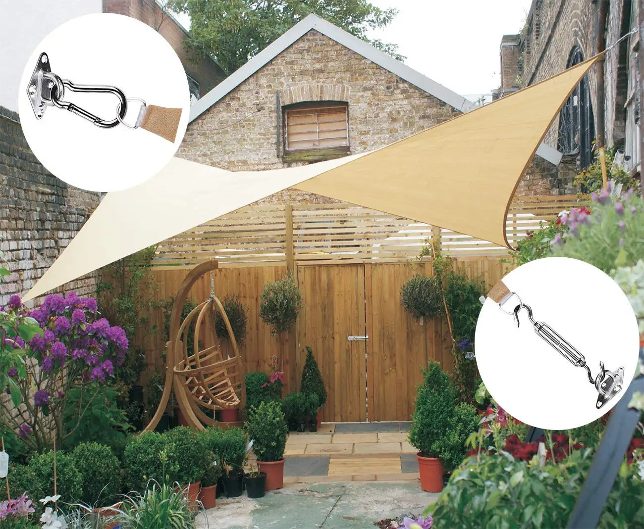 HDPE beige color sun shade rectangle triangel waterproof sun sail shade garden hard ware kit canopy sun shade sail