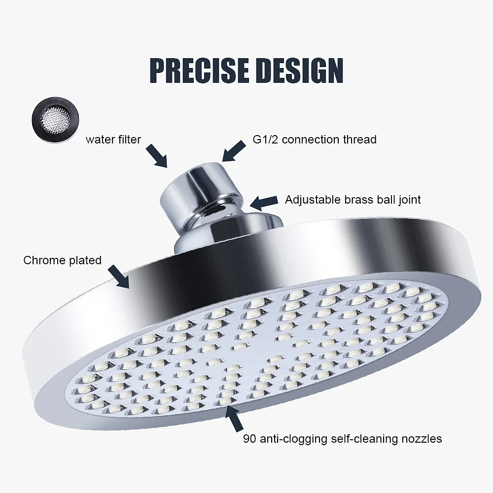 Chrome finish Best 6 inch round abs plastic shower head rain