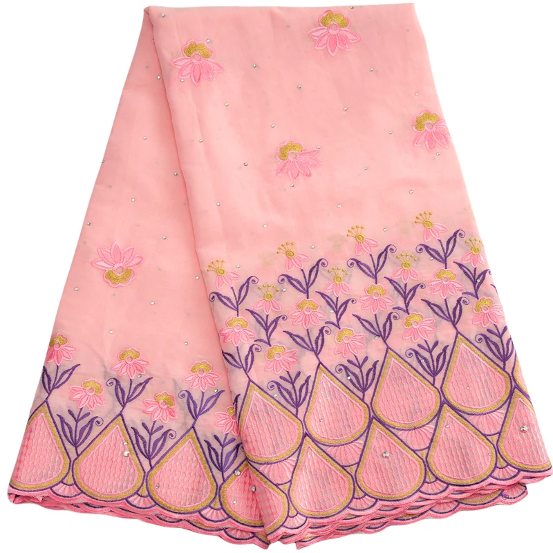 3581 Popular Nigerian Cotton Lace Flower Voile Lace Tissu Fabric New Lafaya Style Lace Fabric with Rhinestones For clothing