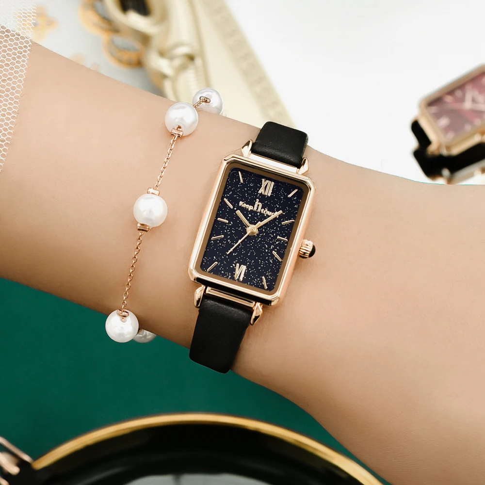 Little green table square plate ladies waterproof restoring ancient ways quartz watch with malachite green female skin