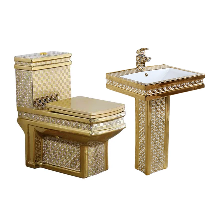 Chaozou golden color sanitary ware s trap p trap modern bathroom luxury wc toilet bowl combo ceramic gold sink and toilet set