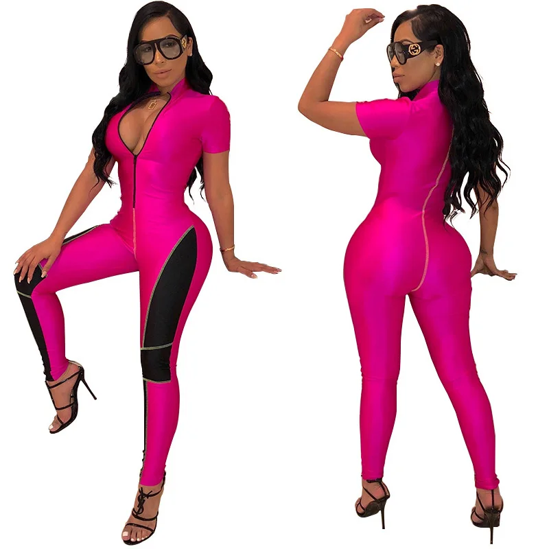 Street wear hip hop neon green bodysuit pants wholesale slim fit tracksuit women