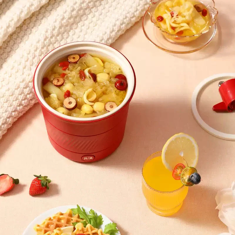 1.1L Mini Electric Cooker for Cooking Noodles, Hot Pot, Entrees, Sauces, Stews, 1 Person Use Non-stick Ceramic Pot, Glass Lid