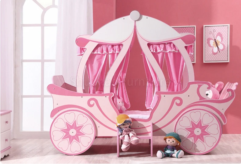 Factory Customize New Design Pink Princess Bed Solid Wood Kid Bedroom Furniture Set Kids Castle Bed