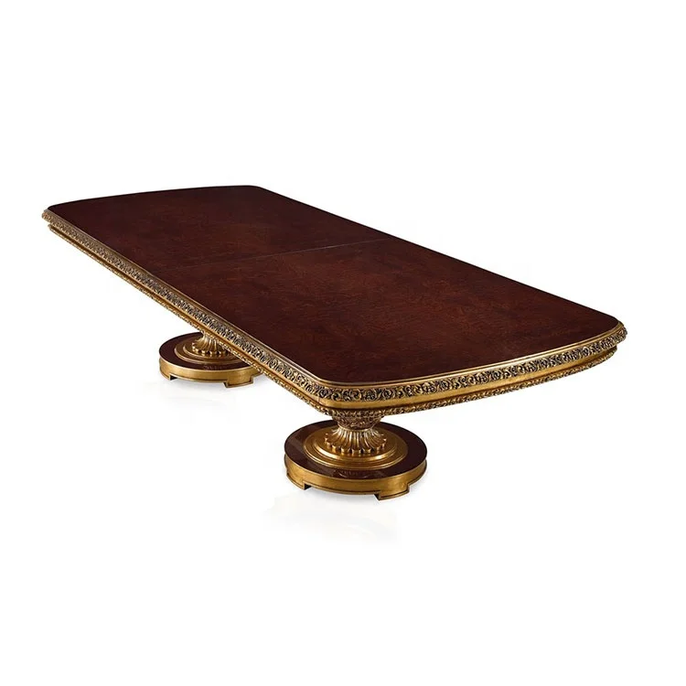 Luxury European style handmade solid wood dining table rectangular restaurant tables royal wooden table