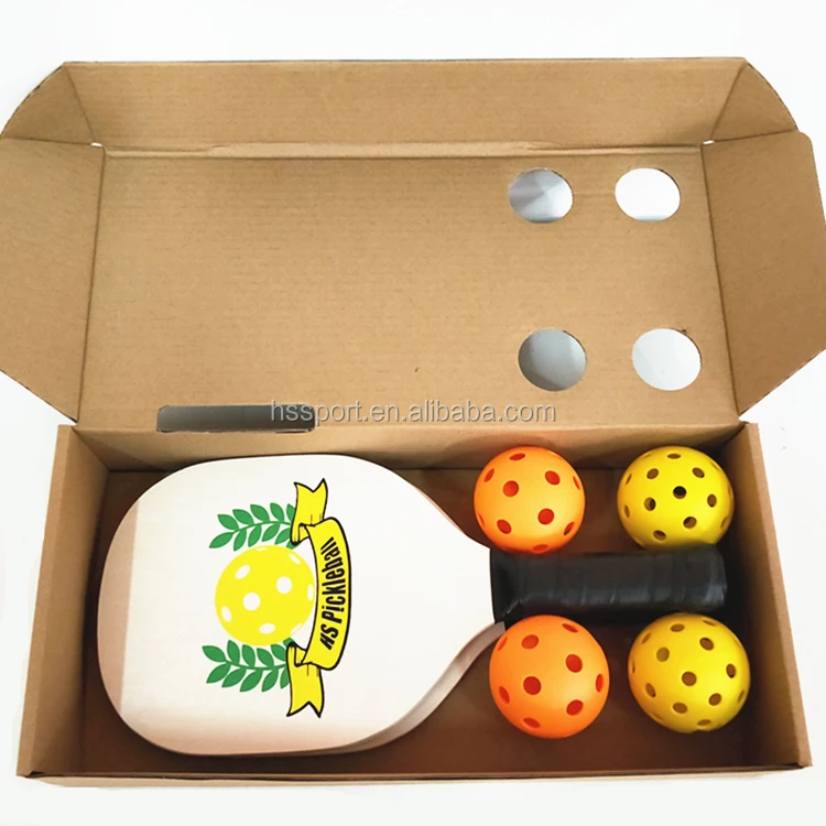 customized wood pickleball paddle set of 2racket 4balls with box and UV printing face wood pickleball racket set