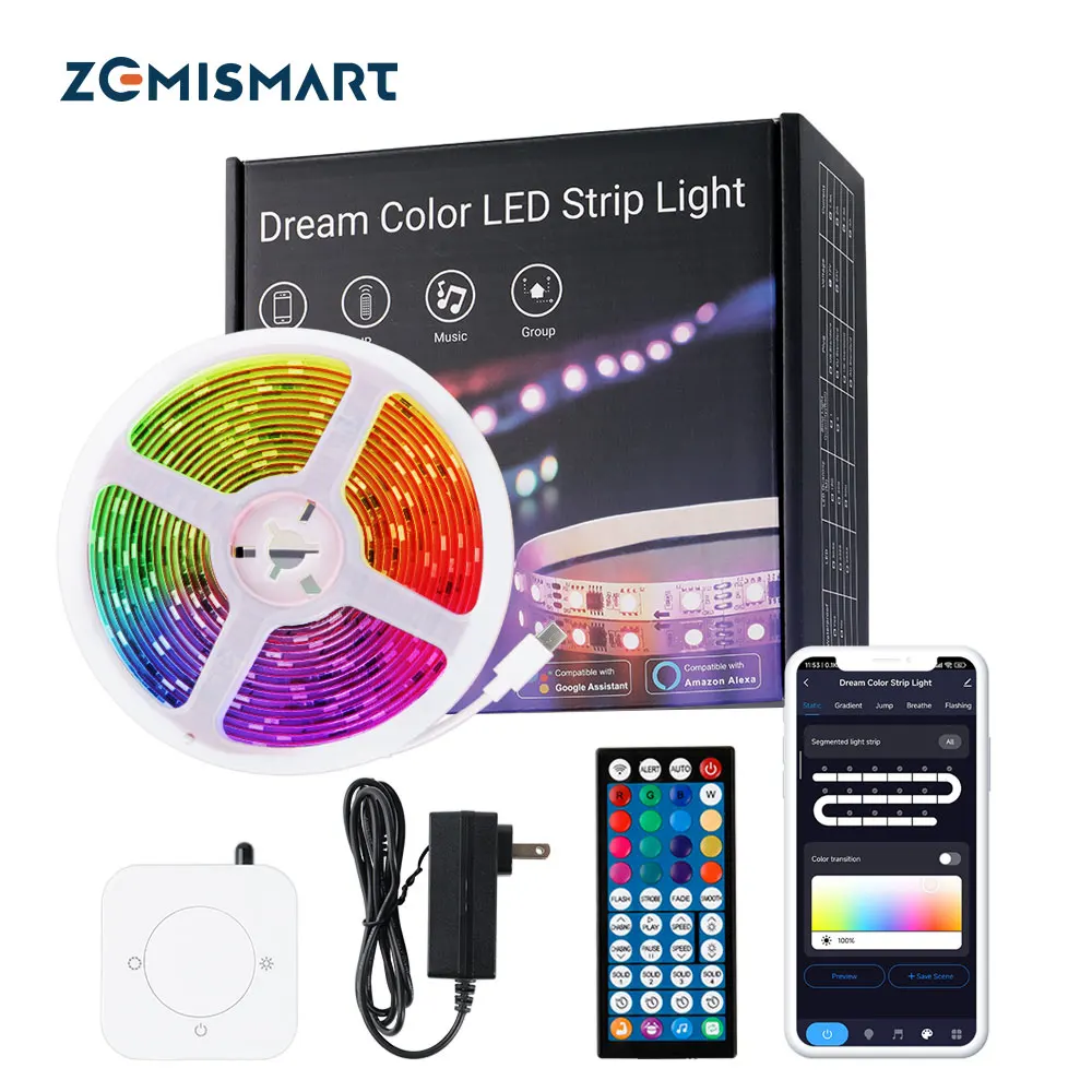 Zemismart 5 м 10 М длинные Dreamcolor адресуемых гибкие светодиодные ленты Smart Home Decor ТВ ПОДСВЕТКА Bluetooth Tuya Wi-Fi rgbic) Светодиодная лента с usb-питанием