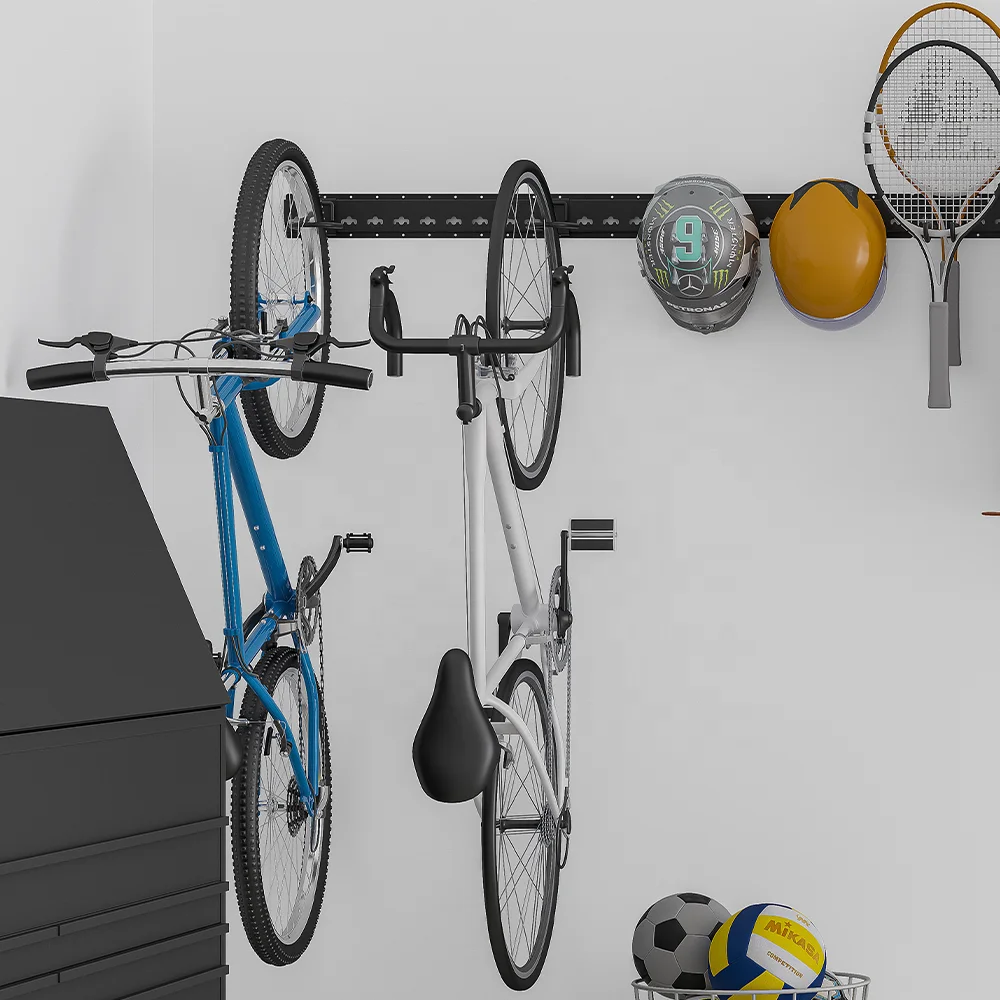 6PC pack vertical wall mounted bike rack garage storage wall organizer bicycle hanger assorted wall track hooks