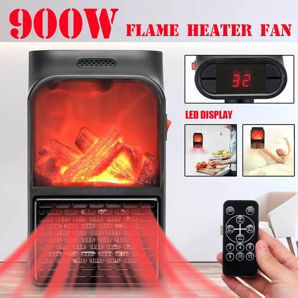 2 in 1 wall mounted 900 watt electric Flame Heater with Remote Control Warmer Home Bedroom Office Warmer Radiator