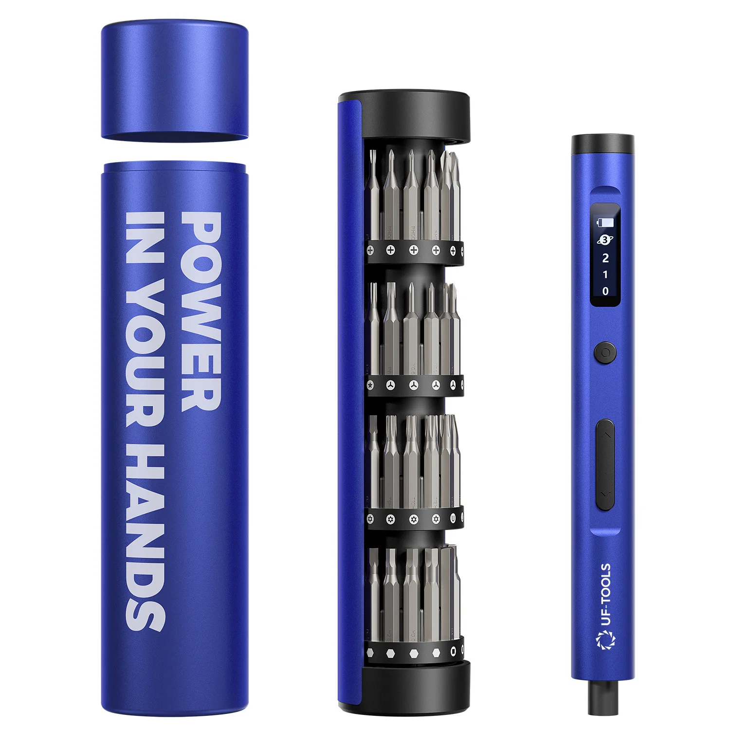 61pcs S2 Steel Magnetic Precision Electric Screwdriver with OLED Display In Cylinder Case For Glasses Phone Laptop Repairing