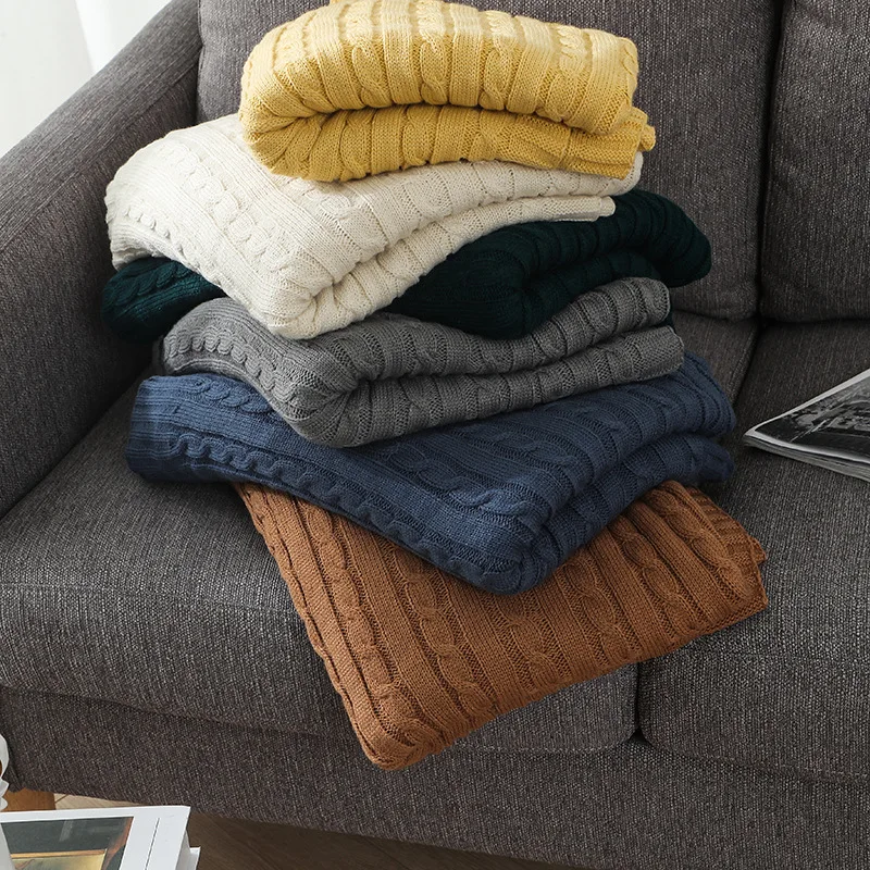 100% Acrylic Luxury Blankets Sofa Knitted Throw Thread Blanket