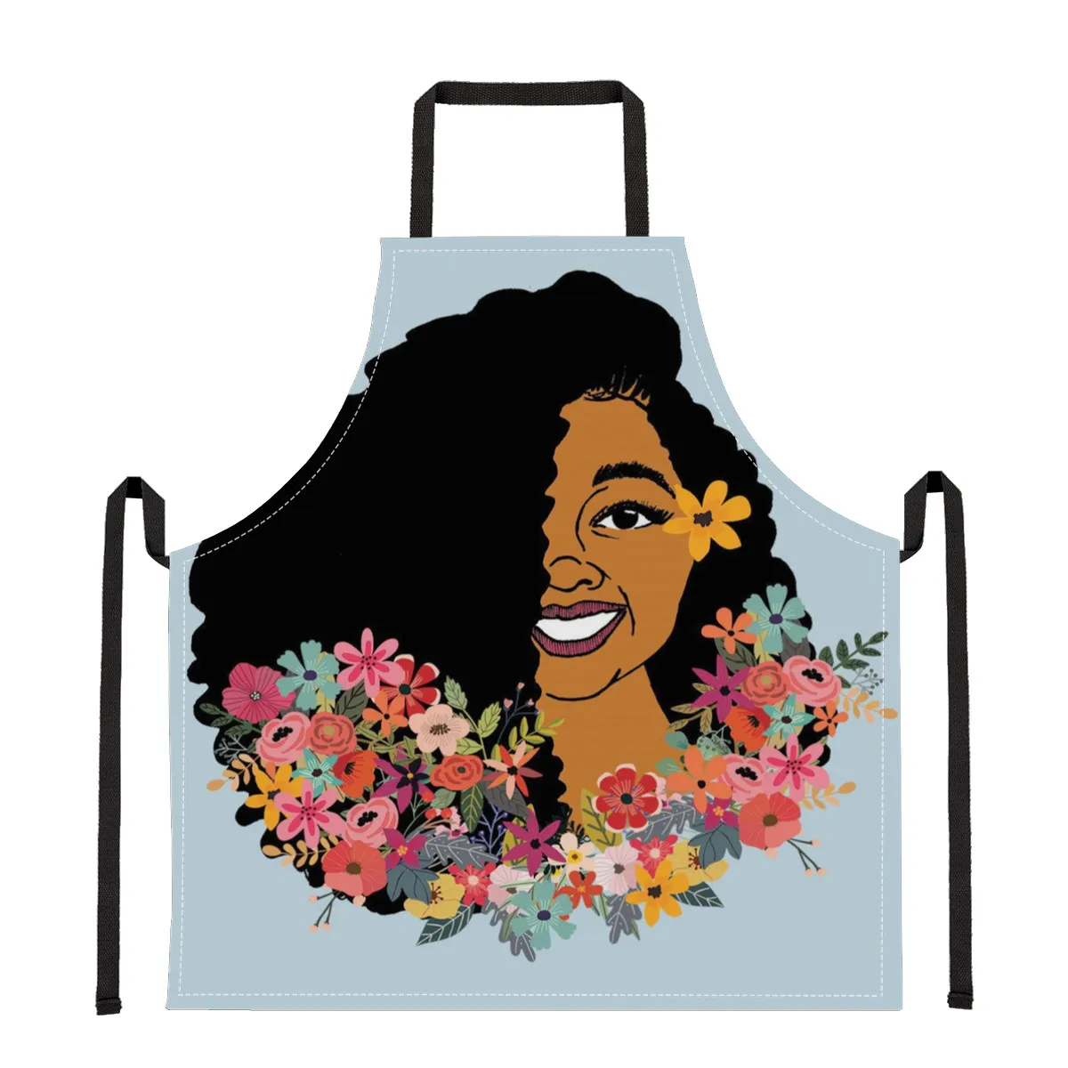 2020 Fashion Wholesale Aprons Floral Black Art African Girl Customized Cooking Aprons Durable