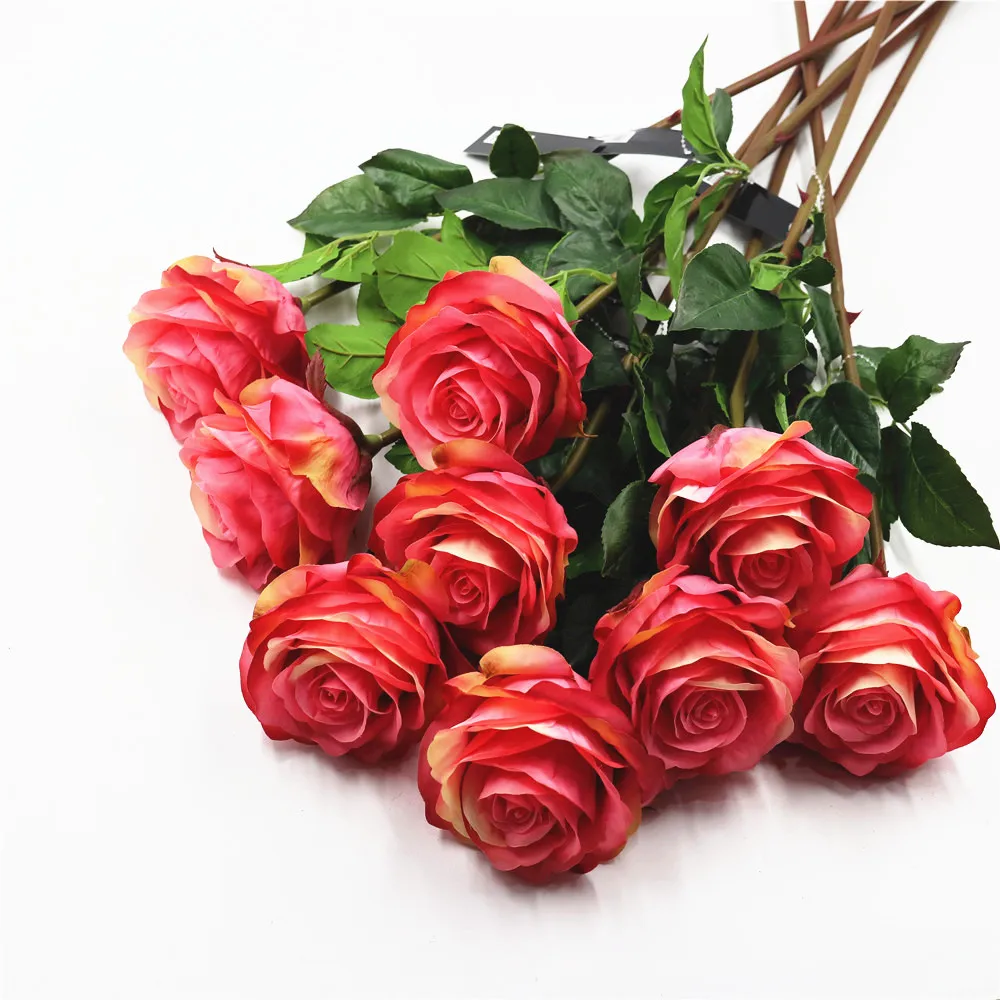 Single stem silk rose for home decoration artificial realistic rose wedding decoration high quality rose centerpiece flower