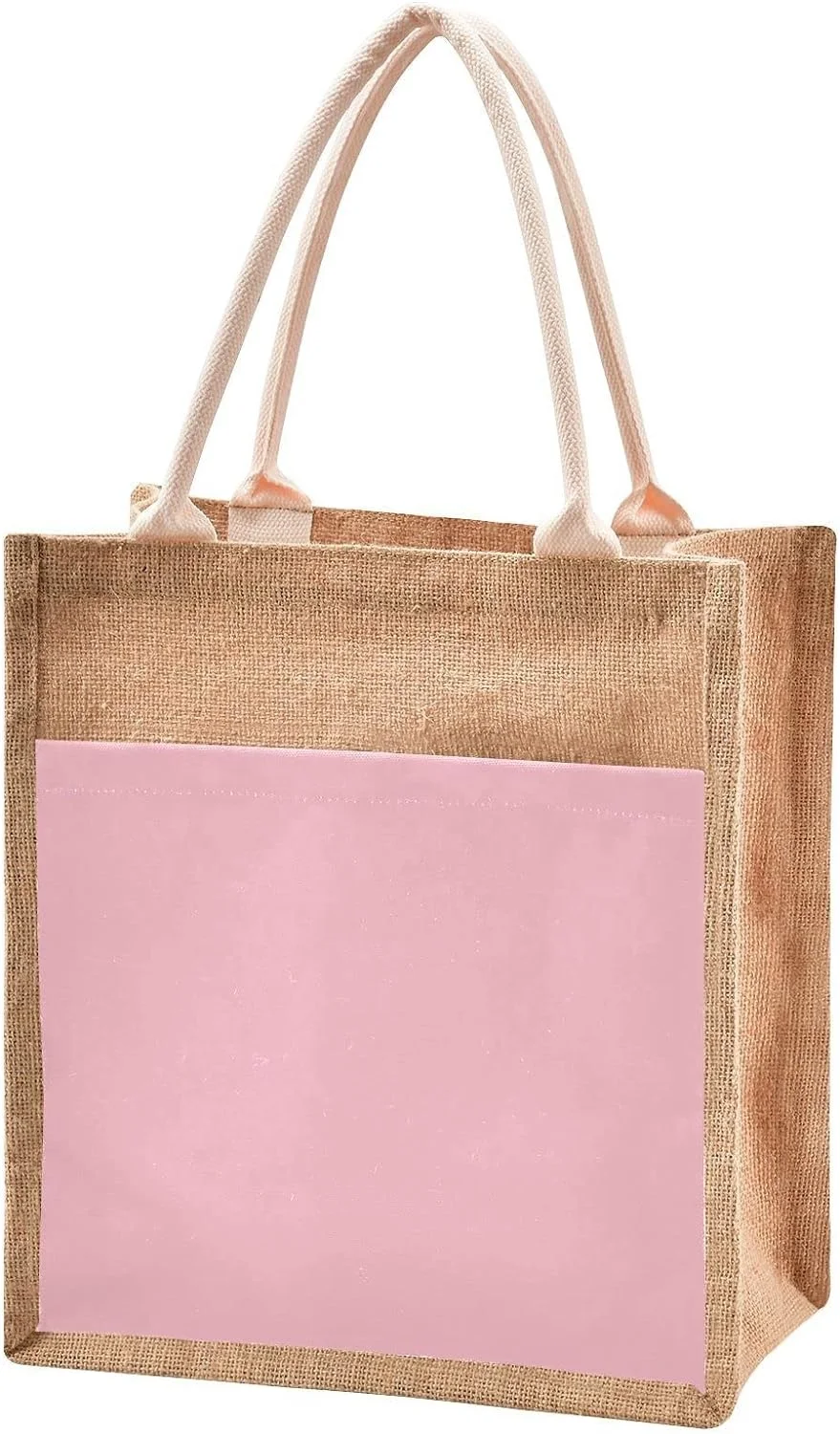 Reusable Grocery Shopping Burlap Beach Bag Pink Jute Tote Bag With Handle for Wedding Party Gift
