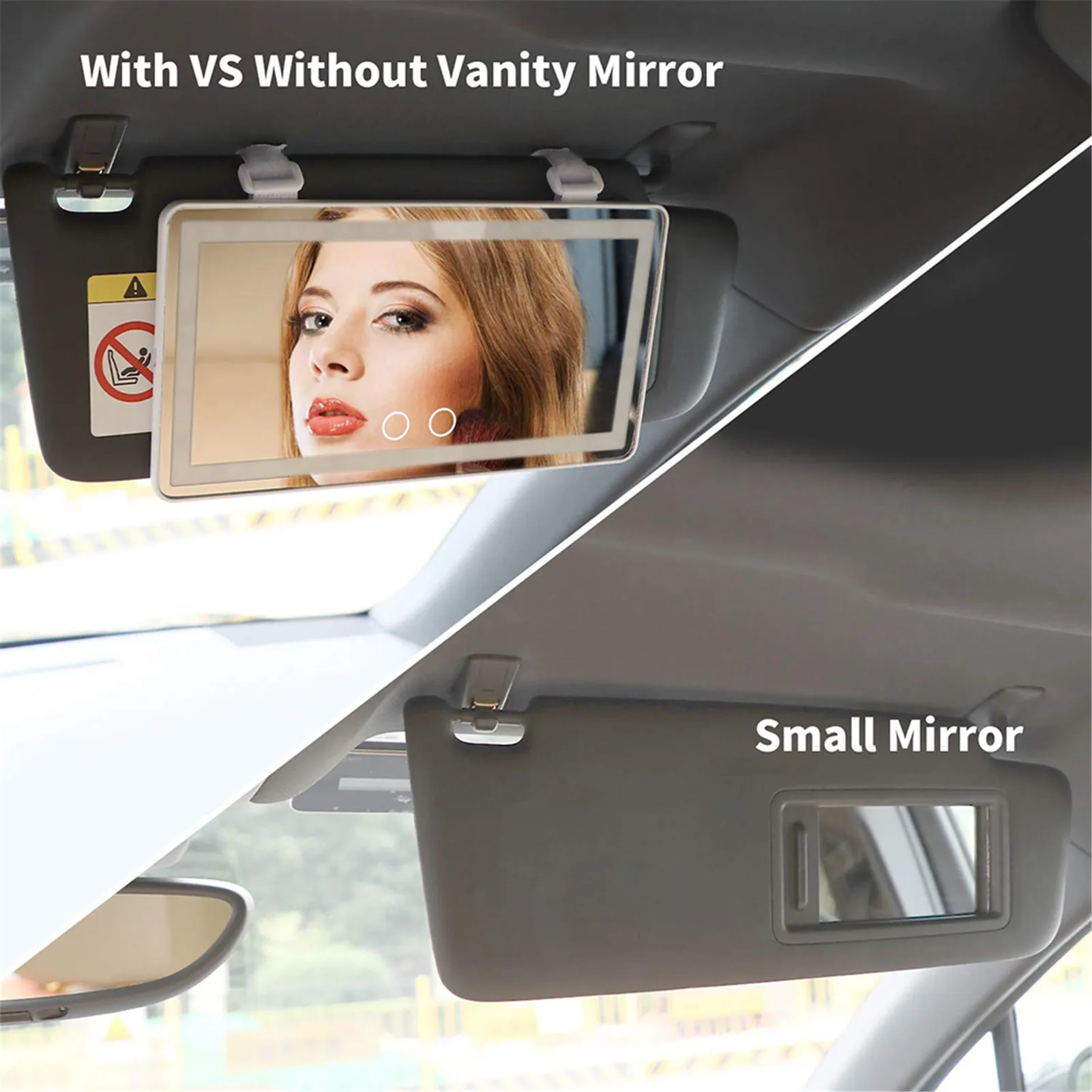 Touch Switch 3 Light Modes Adjustable Fasten On Car Rechargeable Car Visor Vanity Mirror