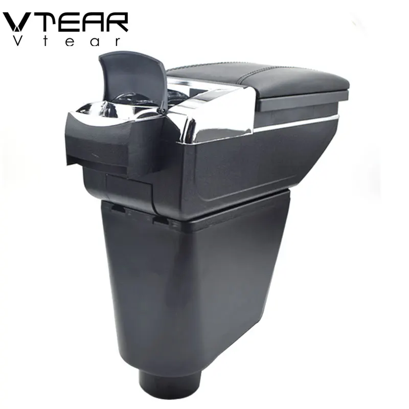 Vtear For renault clio 2 armrest leather central store storage box red thread car-styling interior ABS arm rest accessories part