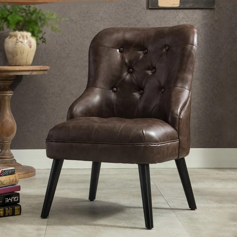 Современный американский Стиль искусственная кожа Стеганный Акцент стул мебель минималистичный деревянный подлокотник стул