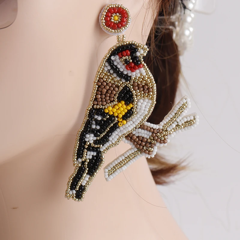 Antique Bohemian Statement Ethnic Colorful Seed Beads Animal Bird Drop Earring for Women Handmade Fashion Jewelry Accessories