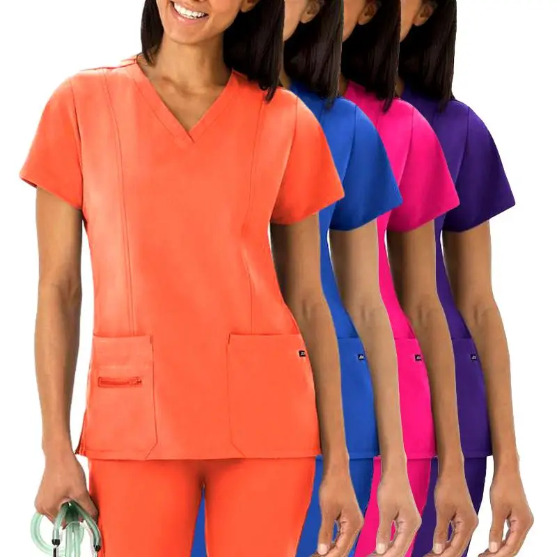 Экологически чистая переработанная Женская медицинская Униформа с коротким рукавом для медсестер, медицинские скрабы, модные скрабы