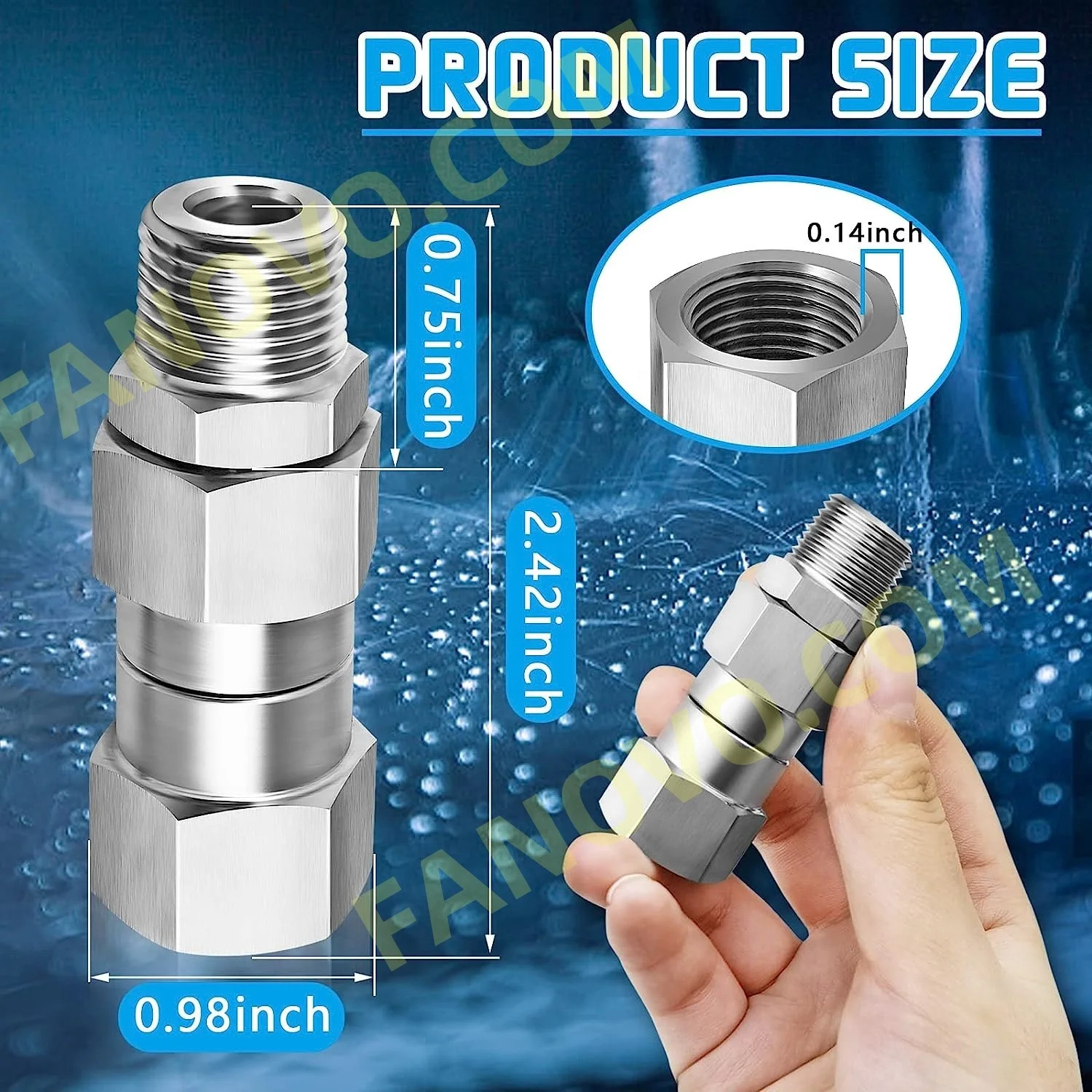 SS304 Stainless Steel  Swivel  High Pressure Coupling  3/8 inch  Pressure Washer Swivel Joints