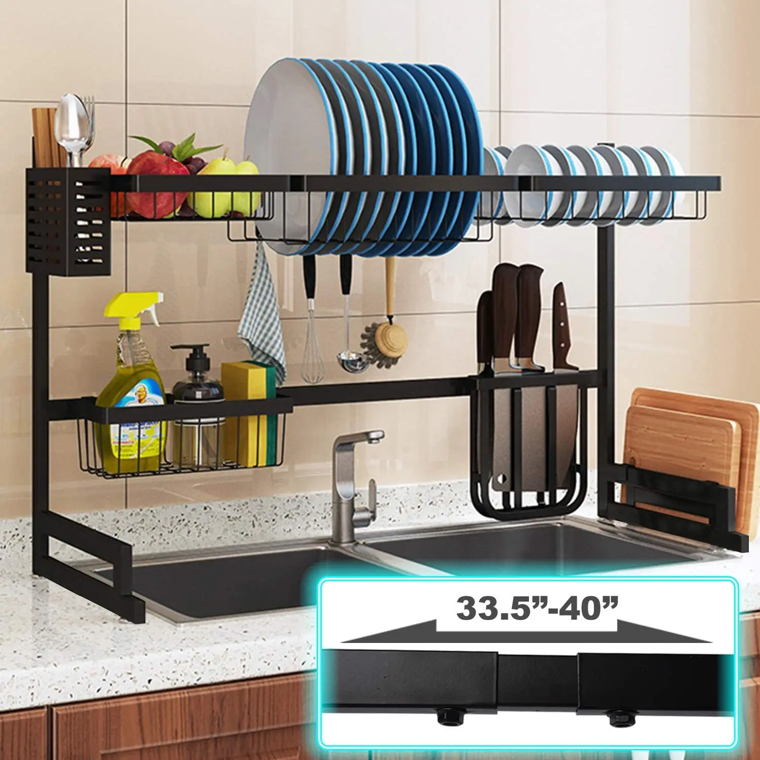 Kitchen Telescopic Dish Rack Amazon Hot Selling Draining Dish  Above the Sink Dish Storage Shelf