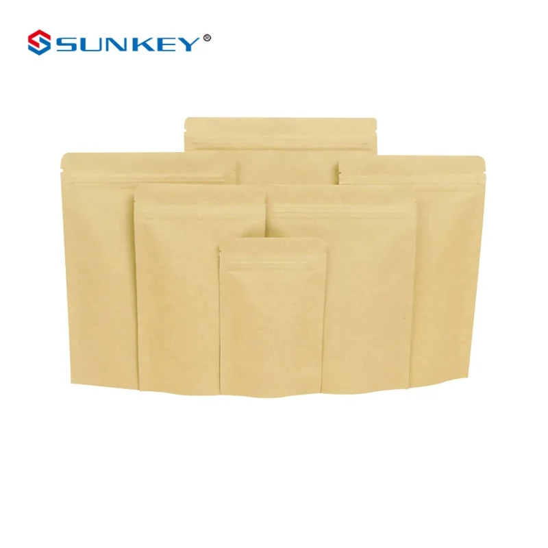 Heat Sealed Transparent Kraft Paper Food Zipper Packaging Snack Stand Up Bags With Window
