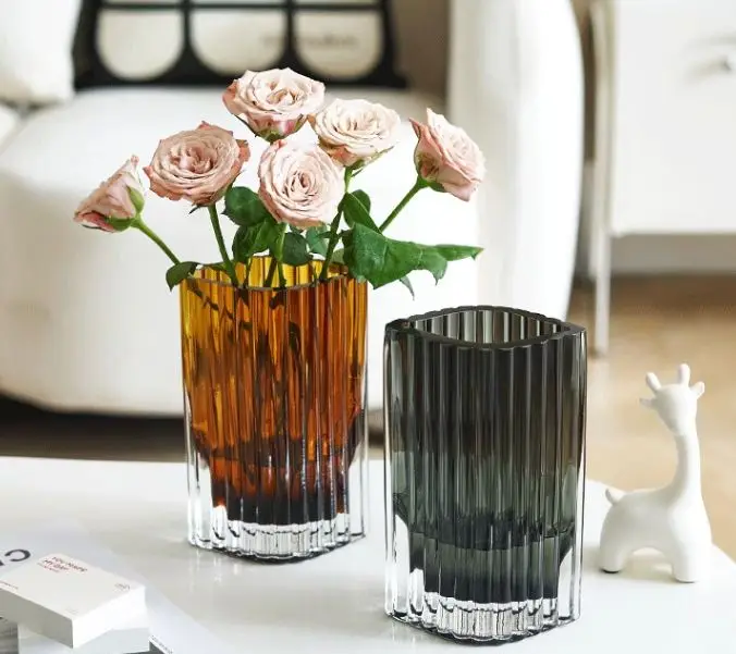 Nordic  striped  flower arrangement  wholesale home decor living room glass vase for flower