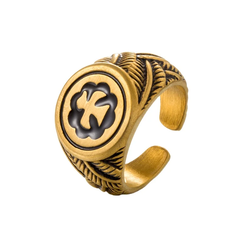 Craft Wolf Fashion vintage silver gold jewelry  eagle leaf animal  titanium Stainless Steel finger  Ring for men factory