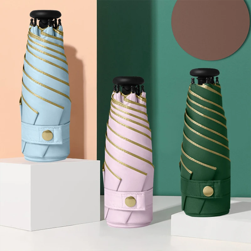 Mini umbrella Lightweight Five-folding Umbrella UV protection Black coating Sunny and Rainy Umbrella