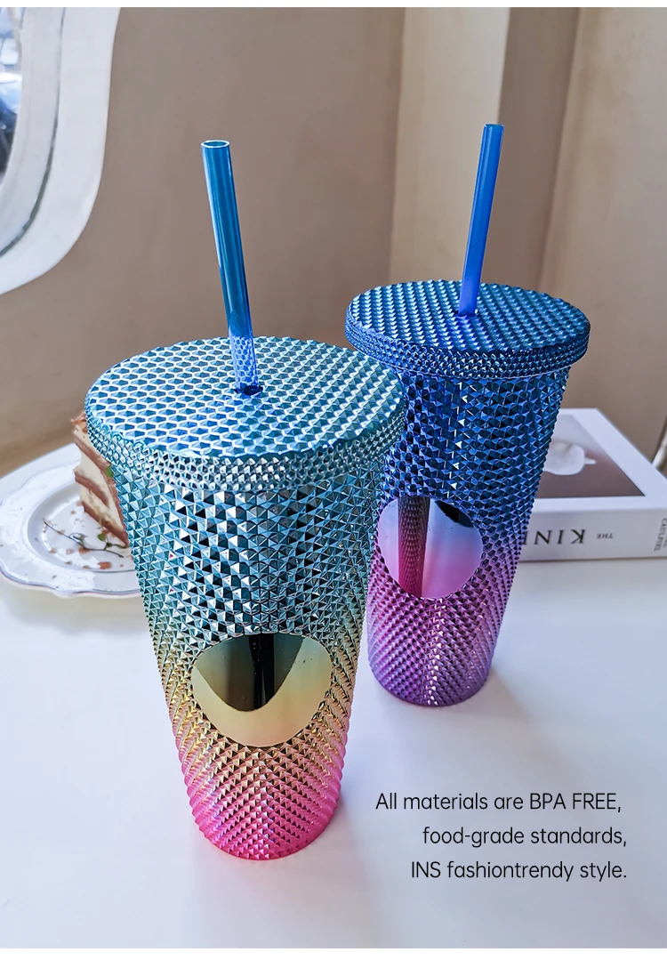 Новый Специальный разноцветный дуриан блеск со стразами с двойными стенками 700 мл стакана воды лазером, печать под заказ, большой размер