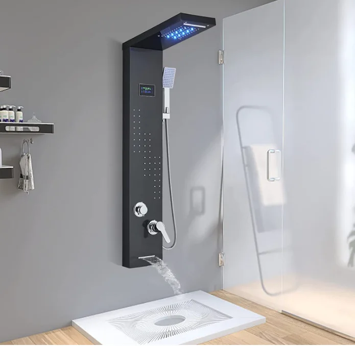 TIEMA настенная полка из нержавеющей стали для водопад Золотой душевая колонна набор башня массаж тела спа СИД стены ванной комнаты Душевые Панели