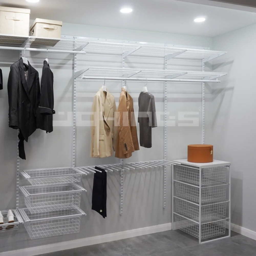 Metal Walking Closet Armable Rail Room Clothes Organizer Storage Wardrobe Wire Shelving Shelf Closet System For Bedroom