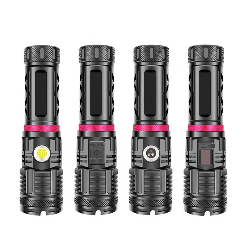 XHP120 + COB красный синий зеленый свет светодиодный фонарик перезаряжаемый масштабируемый многофункциональный
