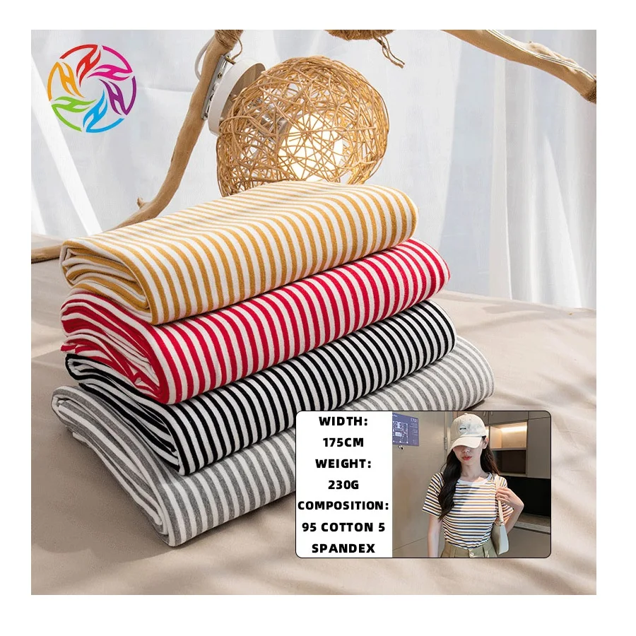 Factory direct sale 95 cotton 5 spandex striped jersey knitted fabric for t-shirt