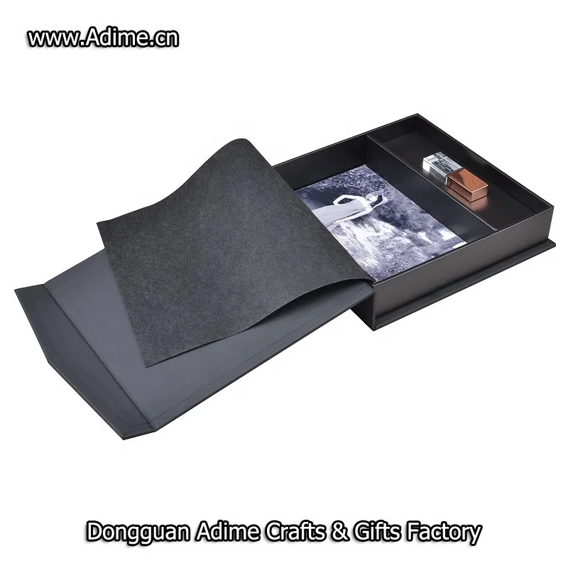 4x6 factory velvet rigid paper cardboard album photo gift box with USB flash drive box for photographer