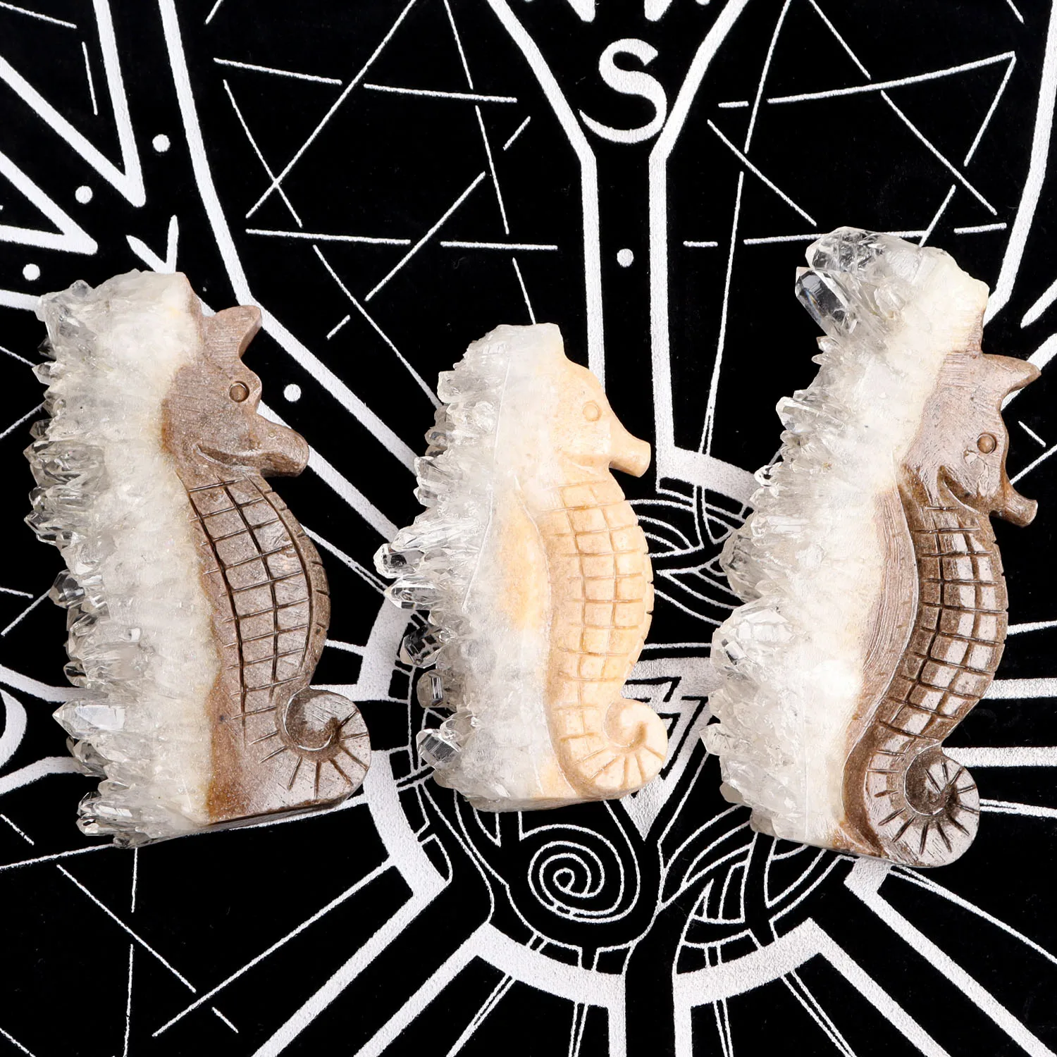 New Product Hand Made Natural Raw Rock Quartz Crystals Hippocampus Shaped Carvings With Cluster For Healing