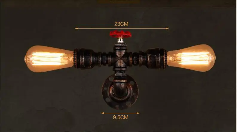 Настенный светильник в стиле стимпанк, старинное железное Бра с 2 насадками в стиле индастриал, декоративные кухонные осветительные приборы для водопроводной трубы