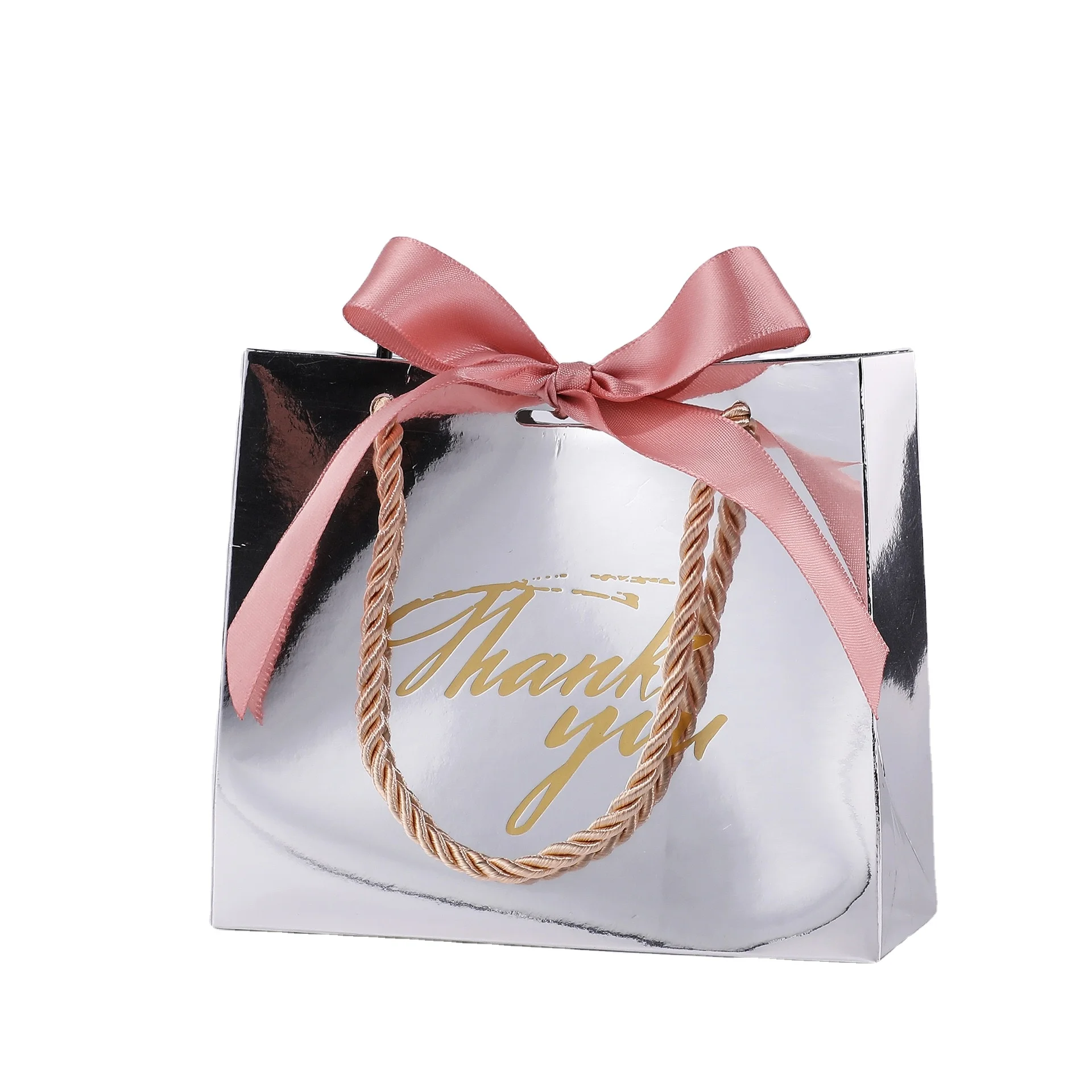 Small Gift Bag Thank you Gift Bags with Bow Ribbon Pink Pattern Paper Gift Bags bulk for wedding