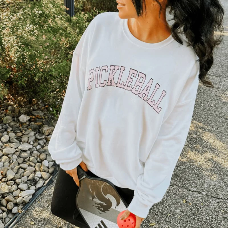 Latest Design Graphic Printed Oversized Unisex Fit Super Soft White Color Pickleball Wear Crewneck Sweatshirt