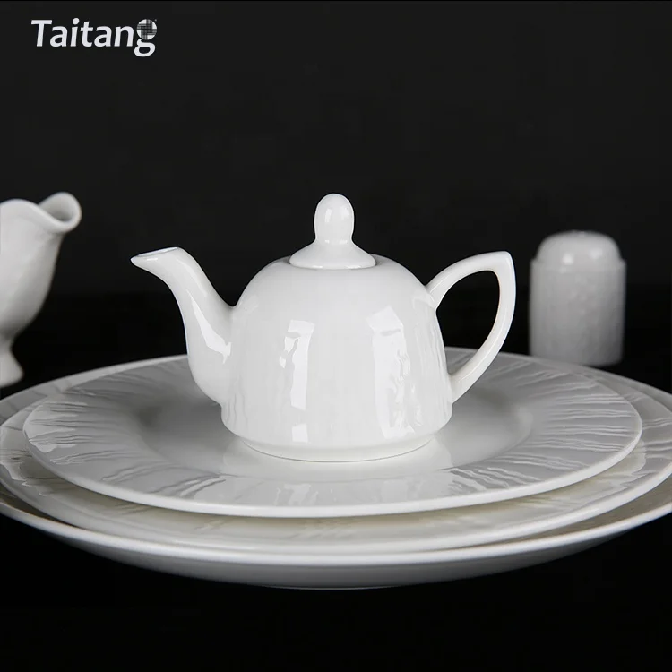 Taitang Customized White Ceramic Dinnerware Restaurant Hotel Ceramic Tableware Sets