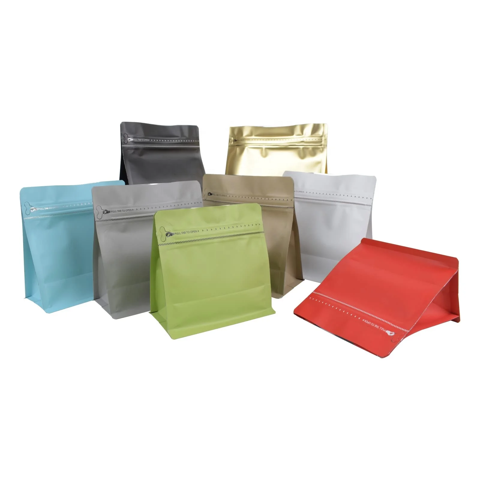 New Product Food Safe Material Heat Sealed Flat Bottom Stand Up Paper Coffee Bags With Degassing Valve And Reusable Side Zipper
