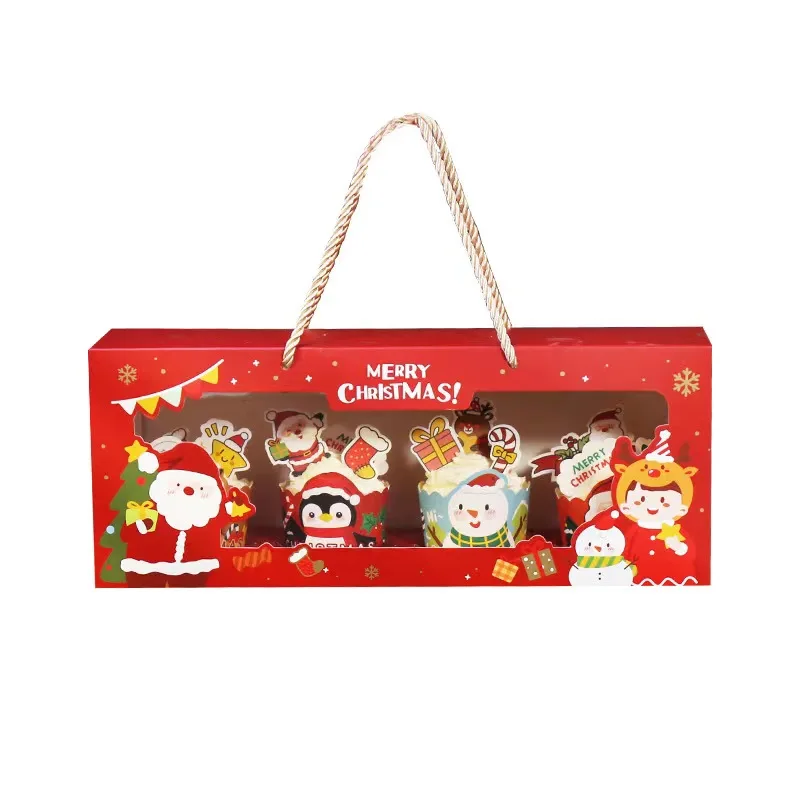 Hot sale cupcake boxes with handle factory custom Christmas dessert take away boxes