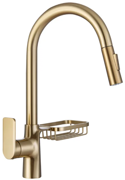 New kitchen brass faucet with splash proof water washing black sink rotatable hot and cold pull-out kitchen faucet
