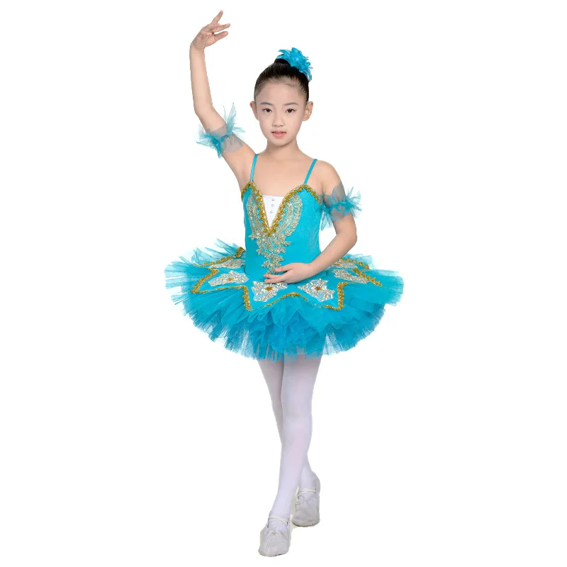 Custom Stiff Tulle Bodice Adjustable Sizing Professional Blue Kids Ballet Tutu Costumes